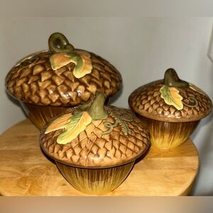 VTG Pfaltzgraff PLYMOUTH Acorn Covered Lidded Bowls 16 oz. & 8 oz.  Excellent